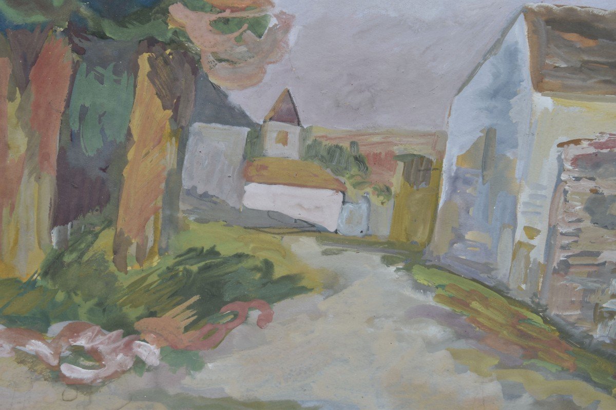 Adolphe FEDER "rue de village" gouache 32x46-photo-1